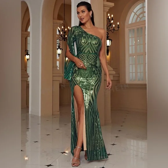 slim fit dress slacks City Lights Emerald Green Sequin Dress – Shop the Mint main image 0